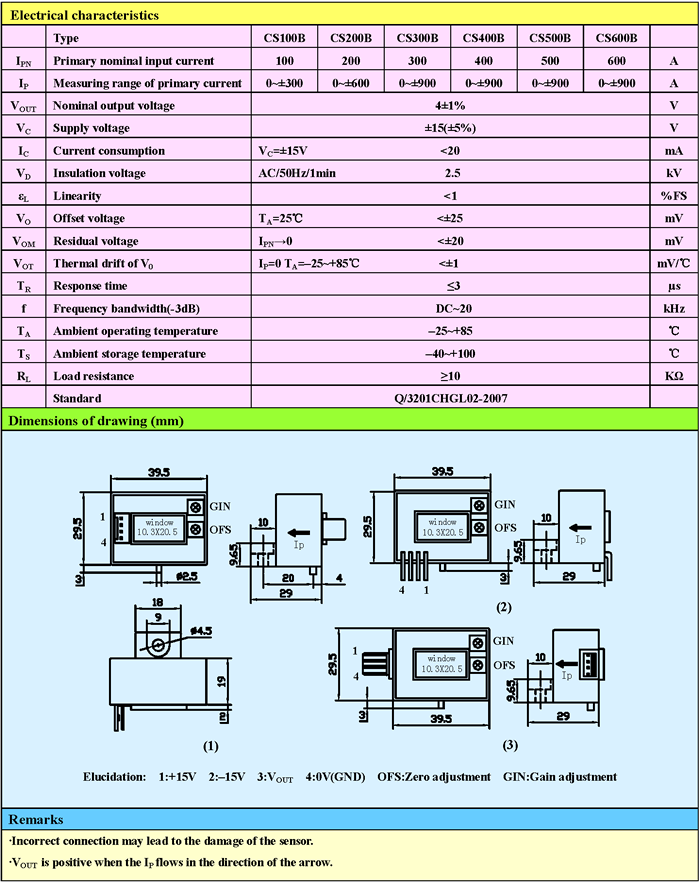 CS600B Open Loop Hall Effect Two Way Power SupplyCurrent Sensors